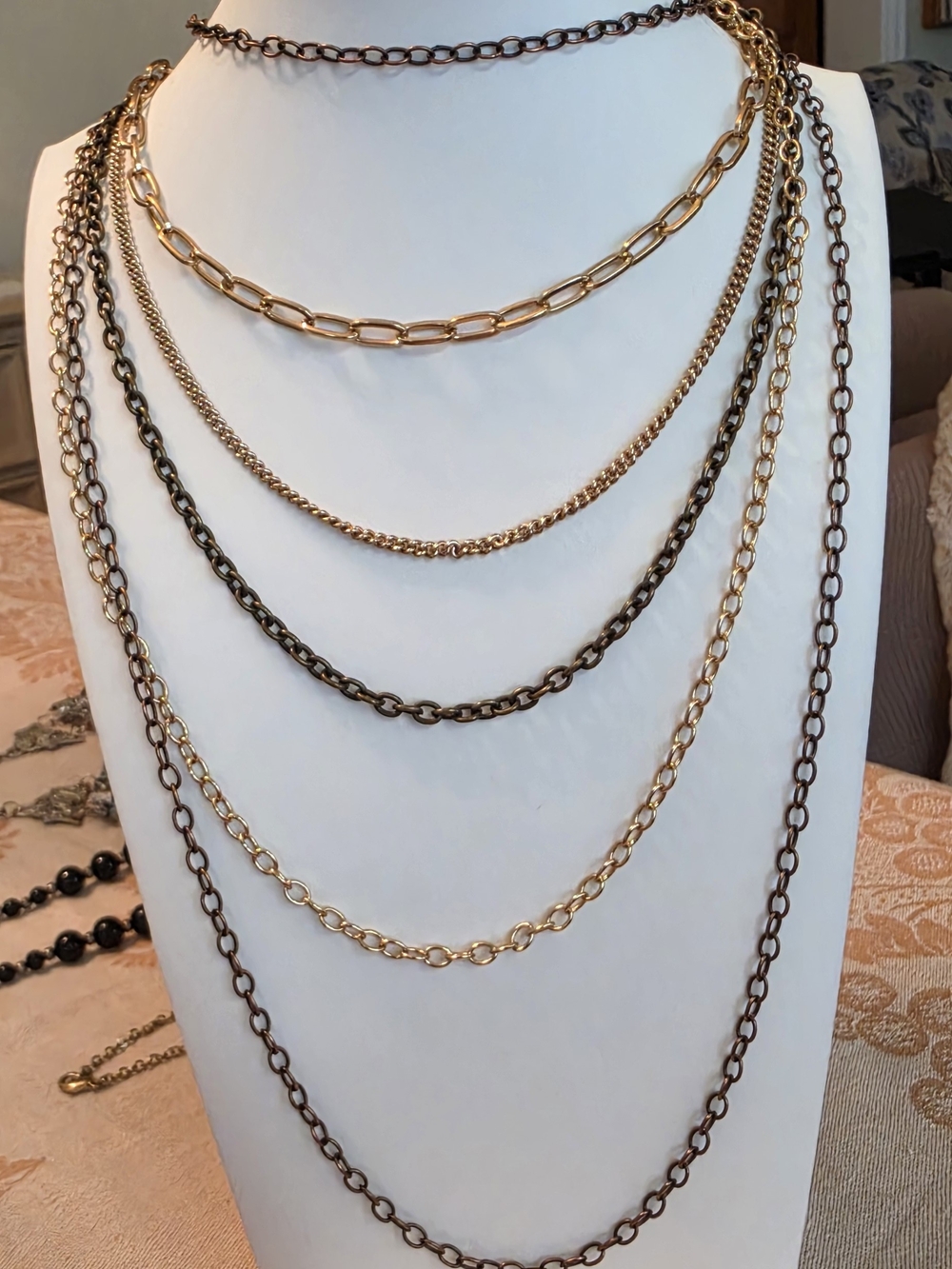 Layered Gold and Black Chain Necklace Set - Women Jewelry